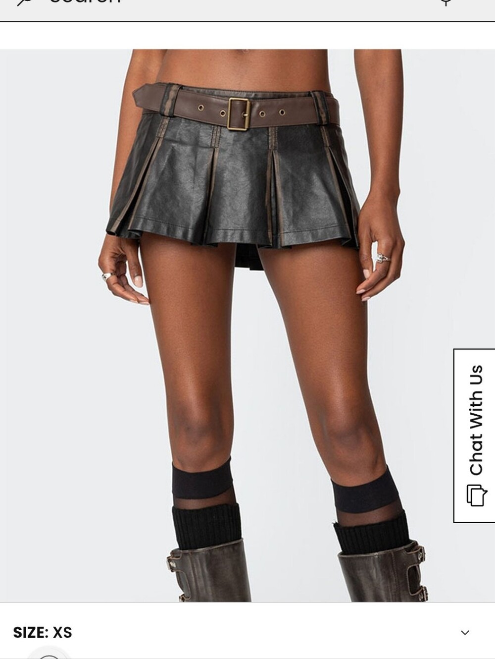 Edikted Black Faux Leather Pleated Mini Skirt with Brown Belt - Picture 2 of 5